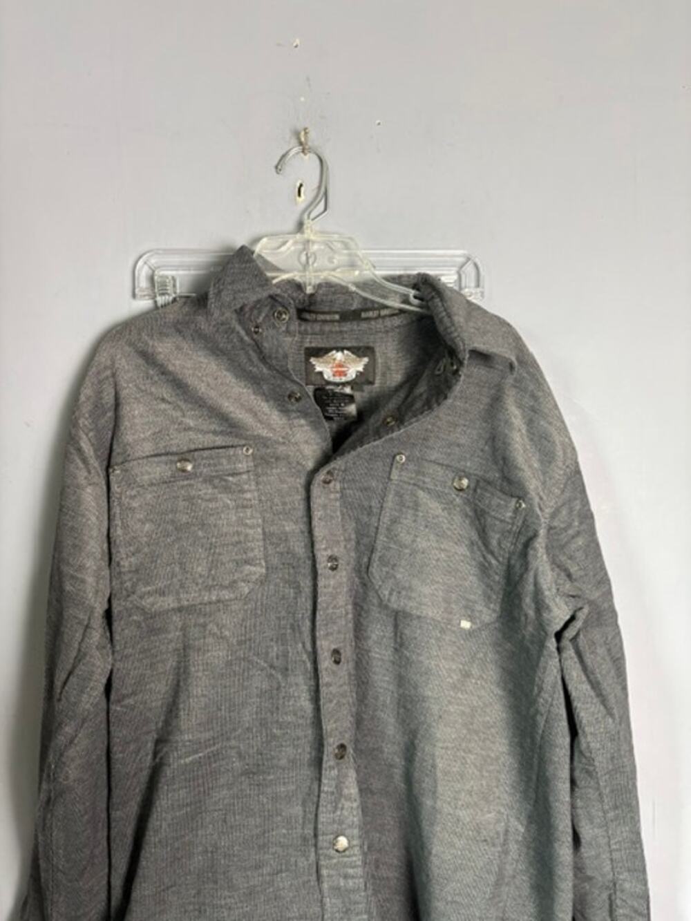 Harley Davidson Mens Gray Snap Front Long Sleeve Shirt Size Large USA
